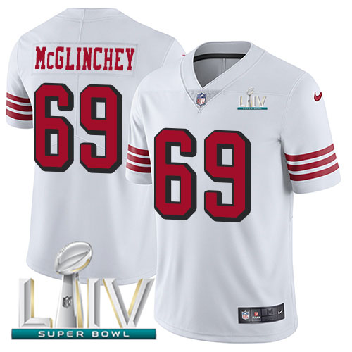 San Francisco 49ers Nike 69 Mike McGlinchey White Super Bowl LIV 2020 Rush Men Stitched NFL Vapor Untouchable Limited Jersey